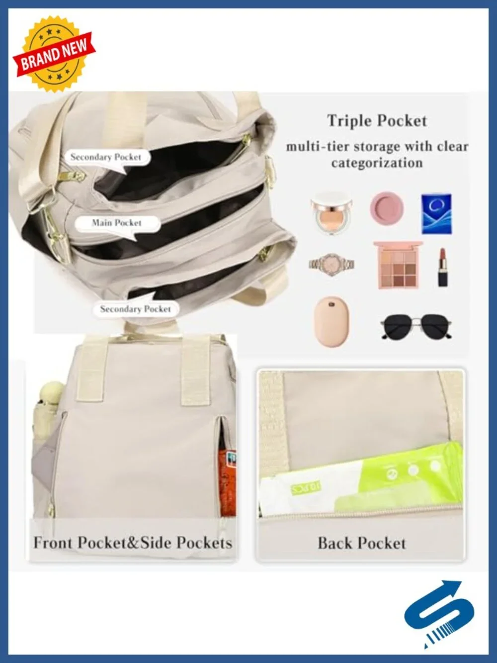 Nylon Crossbody Bag for Women with Multi Pockets and Top Handle